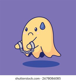 Sad Prisoner Ghost Cartoon Vector Illustration