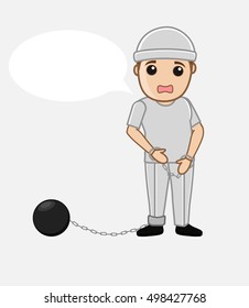 Sad Prisoner with Shackle Ball Vector