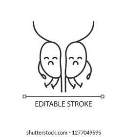 Sad prostate gland character linear icon. Thin line illustration. Men's health. Male reproductive system diseases. Contour symbol. Vector isolated outline drawing. Editable stroke