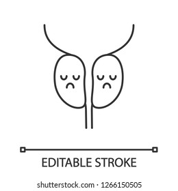 Sad prostate gland linear icon. Men's health. Thin line illustration. Male reproductive system diseases. Contour symbol. Vector isolated outline drawing. Editable stroke