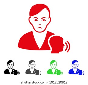 Sad Psychoanalysis Talking vector pictograph. Vector illustration style is a flat iconic psychoanalysis talking symbol with gray, black, blue, red, green color versions. Face has depressed emotions.