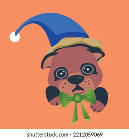 Sad pug in a Christmas hat