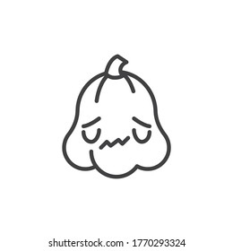 Sad pumpkin face line icon. linear style sign for mobile concept and web design. Halloween unhappy pumpkin outline vector icon. Symbol, logo illustration. Vector graphics