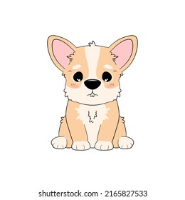 Sad puppy. A cute little dog - Welsh Corgi Pembroke. Cartoon vector illustration in flat style.