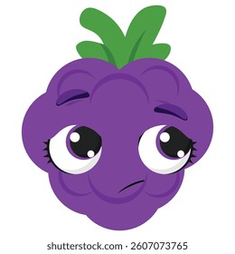 Sad purple grape with expressive eyes, perfect for emotional illustrations, educational materials, food-related content, and children's visuals