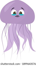 Sad purple jellyfish, illustration, vector on a white background.