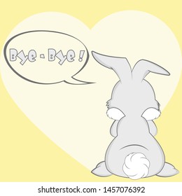 Sad rabbit broken heart with bye slogan cartoon vector illustration