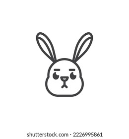 Sad rabbit face emoticon line icon. linear style sign for mobile concept and web design. Unamused Bunny face emoji outline vector icon. Symbol, logo illustration. Vector graphics