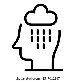 Sad rain in head icon. Outline sad rain in head vector icon for web design isolated on white background