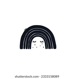 Sad rainbow logo icon Eyes sign Hand drawn ink sketch Decorative scrapbooking element Doodle design Children's emoji style Fashion print clothes greeting invitation card flyer banner poster cover book