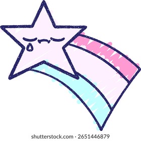Sad Rainbow Star Chalk Drawing in bright neon color