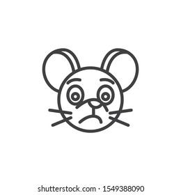 Sad rat emoticon line icon. linear style sign for mobile concept and web design. Unhappy mouse face emoji outline vector icon. Chinese 2020 year of the rat  symbol, logo illustration. Vector graphics