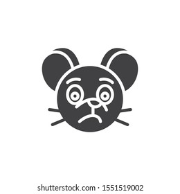 Sad rat emoticon vector icon. filled flat sign for mobile concept and web design. Unhappy mouse face emoji glyph icon. Chinese 2020 year of the rat symbol, logo illustration. Vector graphics