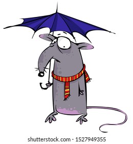 Sad rat with an umbrella