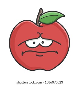 Sad red apple cartoon apple isolated on white