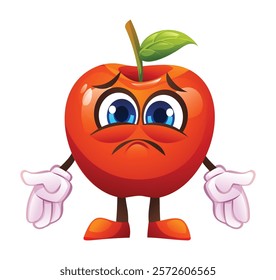 Sad red apple character, expressing disappointment. Vector cartoon illustration