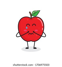 sad red apple fruit cute character mascot vector design