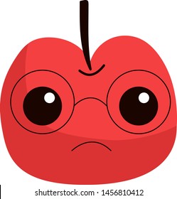 manzana roja triste, ilustración, vector sobre fondo blanco