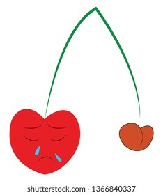 A sad red cherry fruit vector or color illustration