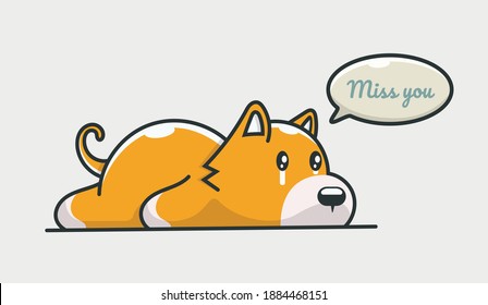 Sad red dog saying Miss you., vector eps10