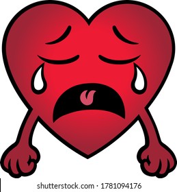 Sad Red Heart Character. Vector Illustration.