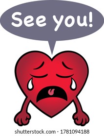 Sad Red Heart Character. Vector Illustration.