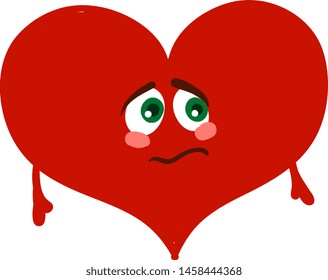 Triste corazón rojo, ilustración, vector sobre fondo blanco.