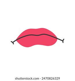 Sad red Lips Mouth Emotion Expression. Isolated vector illustration. Sadness and regret symbol