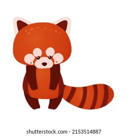 Sad red panda in cartoon kawaii style. Vector illustration of a cute animal. Cute little illustration of Red Panda for kids, baby book, fairy tales, covers, baby shower invitation, textile t-shirt.