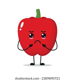 Sad Red Paprika Hold Hand In Face Stand Alone