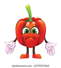 Sad red pepper character, expressing disappointment. Vector cartoon illustration