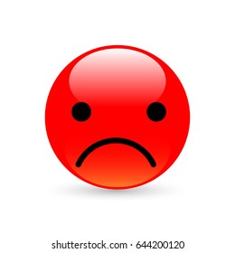 Sad red smile, emoji, emoticon on white backgound