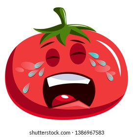 Sad red tomato crying illustration vector on white background