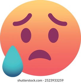 Icono de emoji de cara triste pero aliviado. Colores de moda, elemento popular que refleja emociones mixtas de tristeza y alivio, comúnmente utilizado en las redes sociales. Emoticon, elemento aislado.