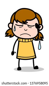 Sad - Retro Cartoon Girl Teen Vector Illustration