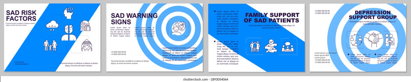 Sad risk factors brochure template. Family support of sad atient. Flyer, booklet, leaflet print, cover design with linear icons. Vector layouts for magazines, annual reports, advertising posters