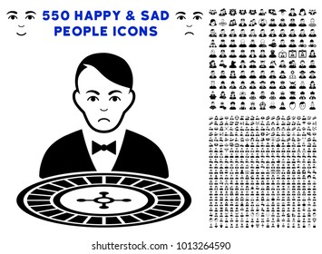 Sad Roulette Croupier icon with 550 bonus sad and happy men symbols. Vector illustration style is flat black iconic symbols.