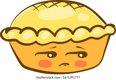 Sad round pie, illustration, vector on white background.