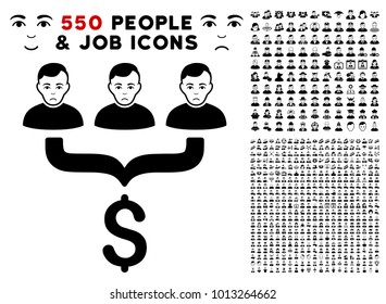 Sad Sales Funnel Customers icon with 550 bonus pity and glad people pictographs. Vector illustration style is flat black iconic symbols.