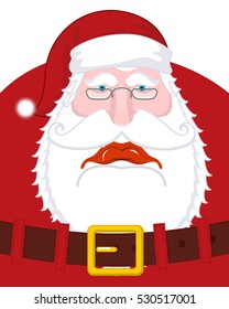 Sad Santa Claus and belt. dull Christmas grandfather. sorrowful Santa with beard in red cap. Illustration for new year. Xmas template design