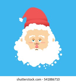 Sad Santa Emoji. sorrowful Claus. grandfather with beard and mustache isolated. Christmas avatars
