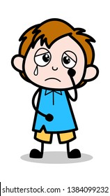 Sad - School Boy Cartoon Character Vector Illustration