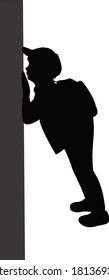 a sad school boy, silhouette vector