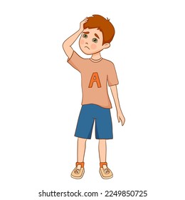 Sad schoolboy. Children problems at school. Boy Standing with Sadness on His Face