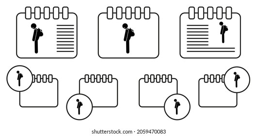 Icono de vector escolar triste en la ilustración de conjunto de calendario para ui y ux, sitio web o aplicación móvil