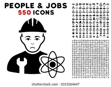 Sad Scientist Engineer pictograph with 550 bonus sad and glad person clip art. Vector illustration style is flat black iconic symbols.