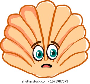 Sad seashell, illustration, vector on white background.