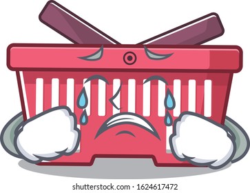 Sad of shopping basket cartoon mascot style