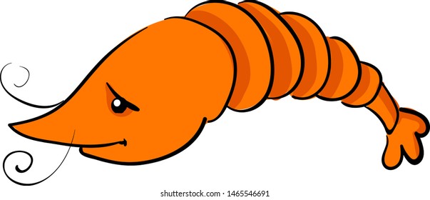 Sad shrimp, illustration, vector on white background.