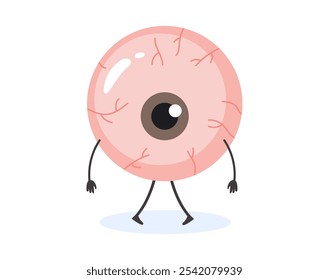 Sad Sick Red Eye Vector Illustration. Vision organ with sore eye ill